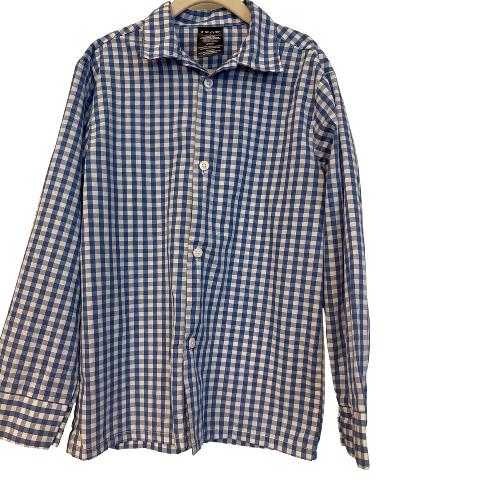 IZOD Boys Blue White Gingham Long Sleeve Button Down Shirt Size‎ 7 Z4K0099